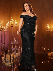 Plus Off Shoulder Ruched Sequin Prom Dress PSL30308