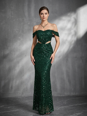 Green Off Shoulder Sequin Mermaid Formal Dress ST59030