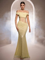Off Shoulder Corset Sequin Prom Dress ST59102