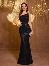 Black Sequin One-Shoulder Mermaid Evening Dress ST59121