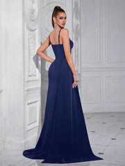 Navy Sweetheart Neck Corset Split Evening Dress XF05703