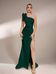 Floral One Shoulder Ruched Split Prom Dress XF05714