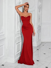 Strapless Ruched Corset Split Prom Dress XF05715