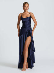 Spaghetti Lace Back Asymmetric Cocktail Dress XF05755