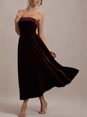 Burgundy Velvet Strapless Prom Dress XF251195
