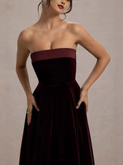 Burgundy Velvet Strapless Prom Dress XF251195