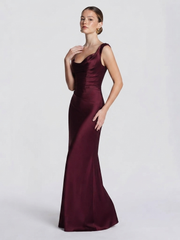 One Shoulder Ruched Satin Cocktail Dress