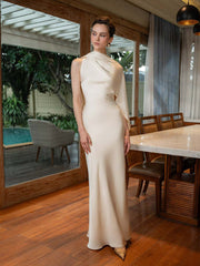 Draped Satin Backless Maxi Evening Dress XF251326