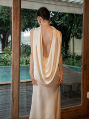Draped Satin Backless Maxi Evening Dress XF251326