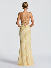 Floral Embroidered Spaghetti Mermaid Maxi Dress XF251327