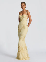 Floral Embroidered Spaghetti Mermaid Maxi Dress XF251327