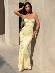 Floral Embroidered Spaghetti Mermaid Maxi Dress XF251327