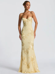 Floral Embroidered Spaghetti Mermaid Maxi Dress XF251327