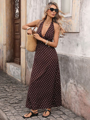 Polka Dot Halter Backless Maxi Dress XF251330