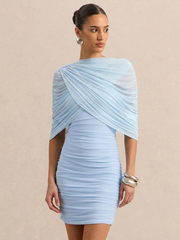 Ruched Strapless Detachable Cape Mini Dress XF251343