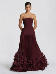 Strapless Floral A-line Formal Dress