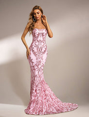 Strapless Mermaid Sequin Maxi Dress XH1342