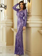 Formal Long Sleeve Sequin Purple Evening Dress XJ1573