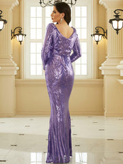 Formal Long Sleeve Sequin Purple Evening Dress XJ1573