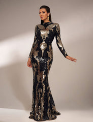 Stand Collar Sequin Prom Dress XJ1579