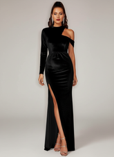 One Shoulder Split Velvet Evening Dress XJ1650