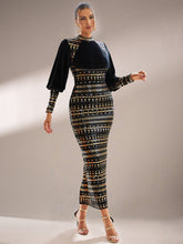 Vintage Sequin Bishop Sleeve Maxi Evening Dress XJ1779