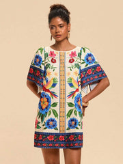 Tropical Print Short Sleeve Mini Vacation Dress YF25528