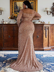 Plus Size Off The Shoulder Bow Knot Split Maxi Evening Dress PXH2122