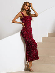 Square Neck Sequin Cocktail Dress XJ468