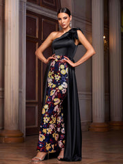 Black Sequin Floral Cape Prom Dress GM01051