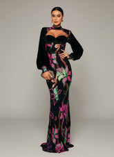 Cutout Lantern Sleeve Mermaid Dress RJ11296