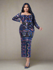 Plus Square Neck Sequin Split Midi Dress PRM20830