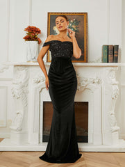 Off Shoulder Velvet Mermaid Cocktail Dress XJ1625