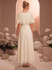 V Neck Lace Cape Chiffon A-Line Bridesmaid Dress SL30556
