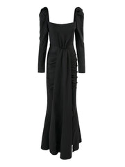Puff Long Sleeve Split Black Mermaid Prom Dress XJ979