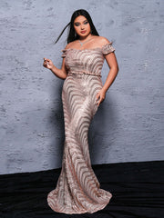 Plus Off Shoulder Mermaid Sequin Dress PRX70057