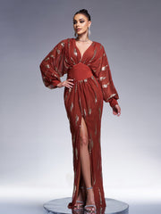 Elegant Lantern Sleeve Sequin Prom Dress GM00626