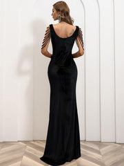 Shouder Chain Split Velvet Prom Dress M01298