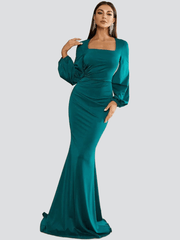 Bishop Sleeve Square Neck Mermaid Prom Dress XJ1496