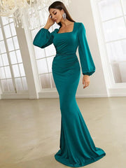 Bishop Sleeve Square Neck Mermaid Prom Dress XJ1496