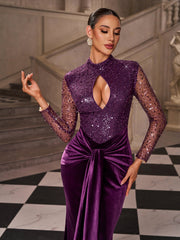 Keyhole High Neck Sequin Evening Dress SL30242