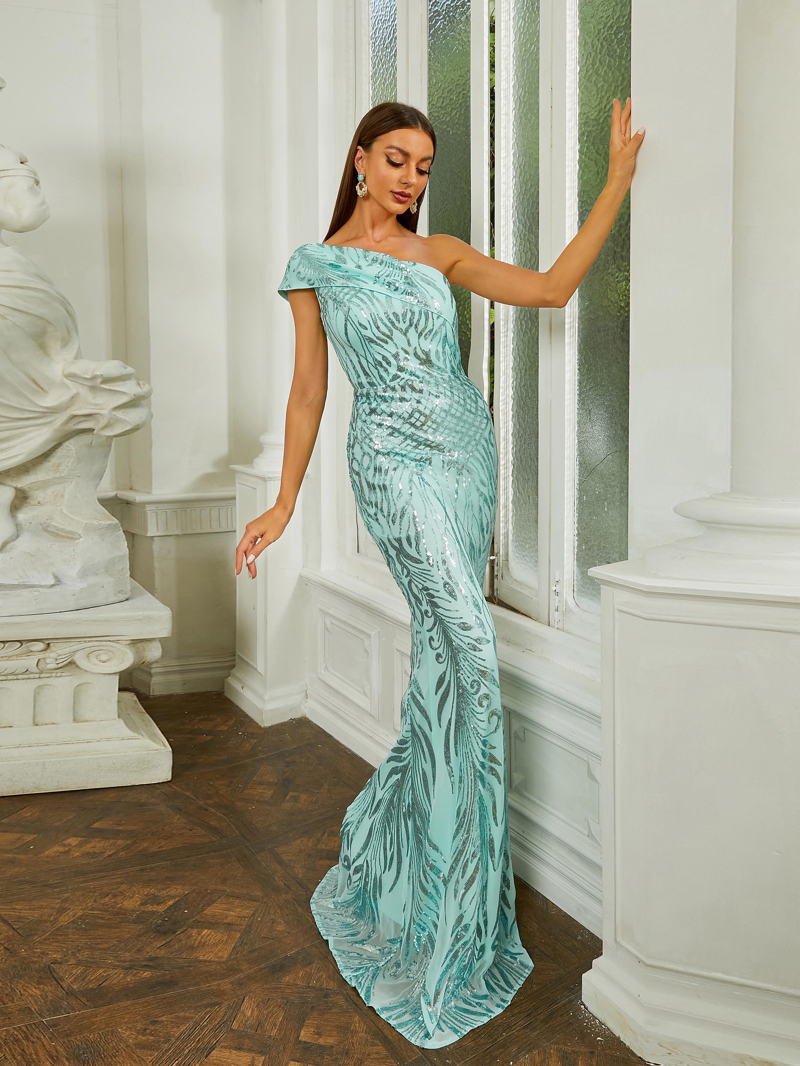 One Shoulder Sequin Evening Dress RM20284