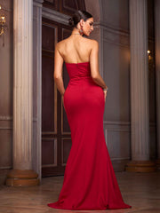 Red Strapless Sexy Backless Slit Prom Dress GM00780