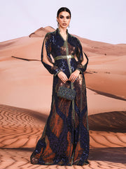 Stand Collar Cutout Sleeve Sequin Abaya Maxi Dress ME00330