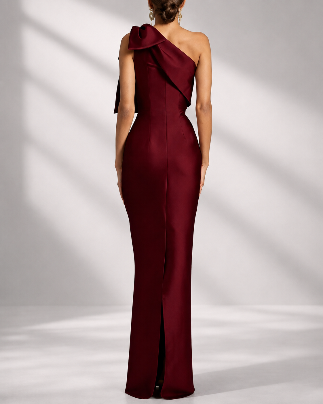 One Shoulder Bow Satin Mermaid Maxi Evening Dress