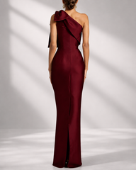 One Shoulder Bow Satin Mermaid Maxi Evening Dress