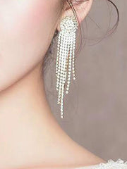 Missord Metal Inlay Rhinestone Tassel Earrings MSE101074