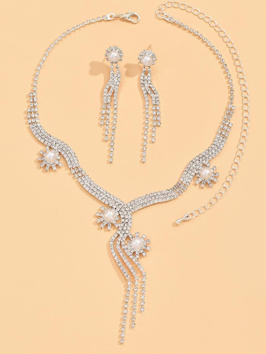 Sparkling Pearl Drop Crystal Necklace Set MSE00137