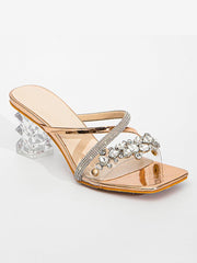 Inlay Stone Square Head Crystal Thick Homecoming Heels MHE1046