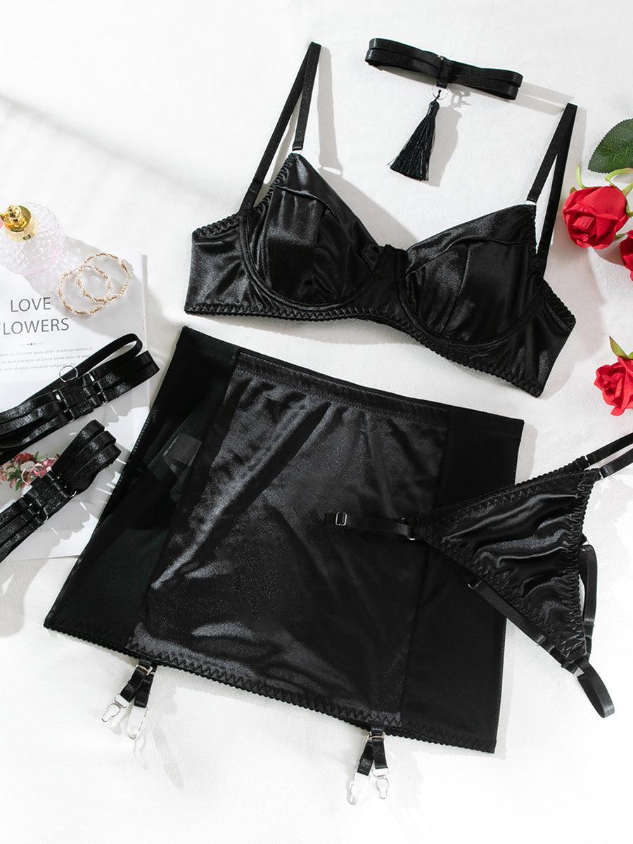 Satin Tassel Sexy Lingerie 4 Piece Set MSL032